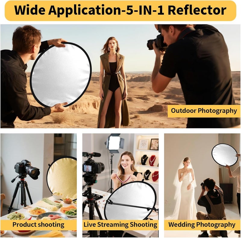 hellovetee 24/32/43/52in Light Reflectors for Photography, 5 in 1 Light Diffuser with Panel & Bag Reflector Photography, Ideal for Content Creator Essentials&Photographer in Silver,Gold,White and Black - Image 5